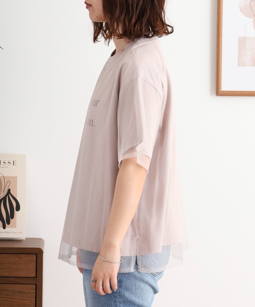 EGLANTINE(エグランティーヌ)の「EGLANTINE チュールレイヤードロゴTシャツ 半袖カットソー ラグランスリーブ(Tシャツ/カットソー・レディース・ブラック/ホワイト×ホワイト/ホワイト×ブラック/サンドベージュ・40)」の10枚目の写真