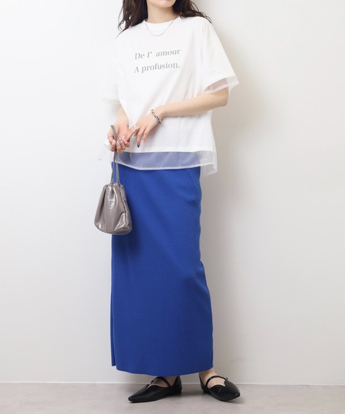 EGLANTINE(エグランティーヌ)の「EGLANTINE チュールレイヤードロゴTシャツ 半袖カットソー ラグランスリーブ(Tシャツ/カットソー・レディース・ブラック/ホワイト×ホワイト/ホワイト×ブラック/サンドベージュ・40)」の20枚目の写真
