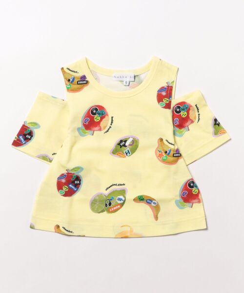 HAKKA KIDS（ハッカキッズ）の「ステッカーフルーツプリントカットショルダーTシャツ（Tシャツ/カットソー・キッズ・サックスブルー/イエロー・M/S）」の2枚目の写真