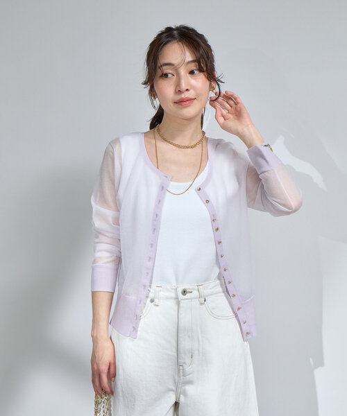 La boutique BonBon(ラブティックボンボン)の「【着回し力抜群!】シアー2WAYクルーネックカーディガン(カーディガン/ボレロ・レディース・チャコールグレー/バイオレット/ホワイト・FREE)」の19枚目の写真