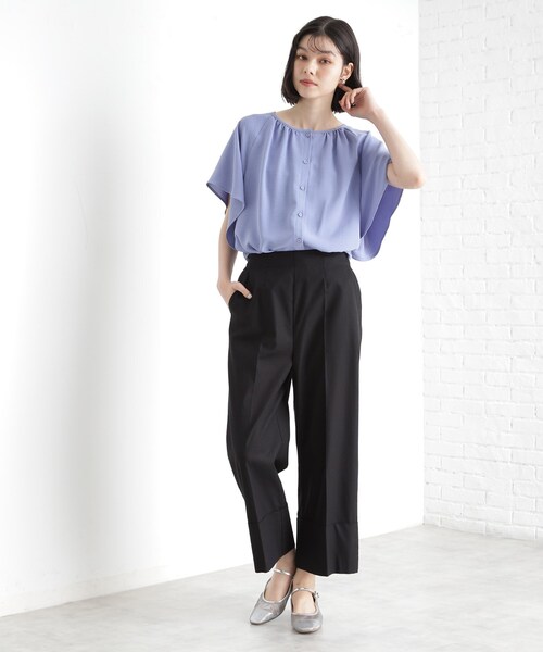 THE SHOP TK (ザ ショップ ティーケー )の「◆袖フレアブラウス【防シワ/接触冷感/洗濯機OK/セットアップ可】(シャツ/ブラウス・レディース・ベージュ/ブラック/ブルー/オフホワイト・13/12)」の19枚目の写真