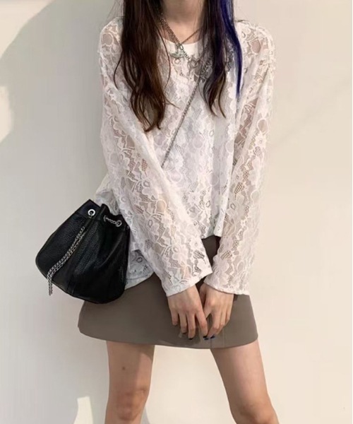 WEGO（ウィゴー）の「WEGO/オーバーサイズシースルーレースレイヤートップス（Tシャツ/カットソー・レディース・ホワイト/ブラック・FREE）」の3枚目の写真
