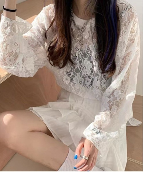 WEGO（ウィゴー）の「WEGO/オーバーサイズシースルーレースレイヤートップス（Tシャツ/カットソー・レディース・ホワイト/ブラック・FREE）」の6枚目の写真