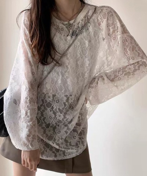 WEGO（ウィゴー）の「WEGO/オーバーサイズシースルーレースレイヤートップス（Tシャツ/カットソー・レディース・ホワイト/ブラック・FREE）」の7枚目の写真