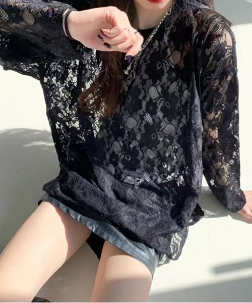 WEGO（ウィゴー）の「WEGO/オーバーサイズシースルーレースレイヤートップス（Tシャツ/カットソー・レディース・ホワイト/ブラック・FREE）」の13枚目の写真