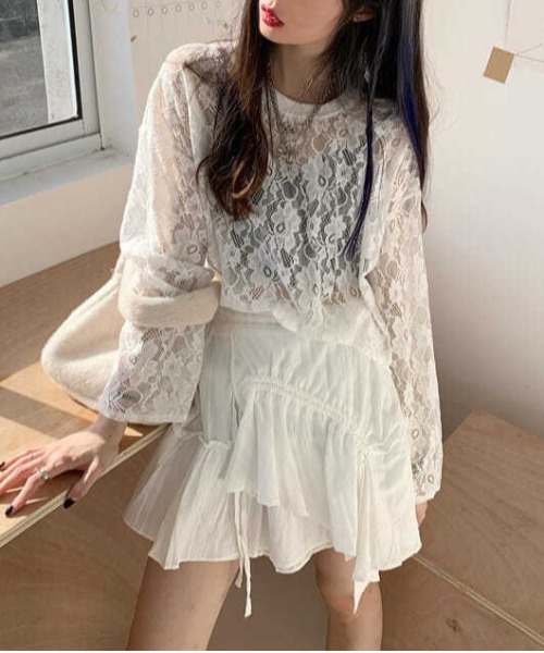 WEGO（ウィゴー）の「WEGO/オーバーサイズシースルーレースレイヤートップス（Tシャツ/カットソー・レディース・ホワイト/ブラック・FREE）」の21枚目の写真