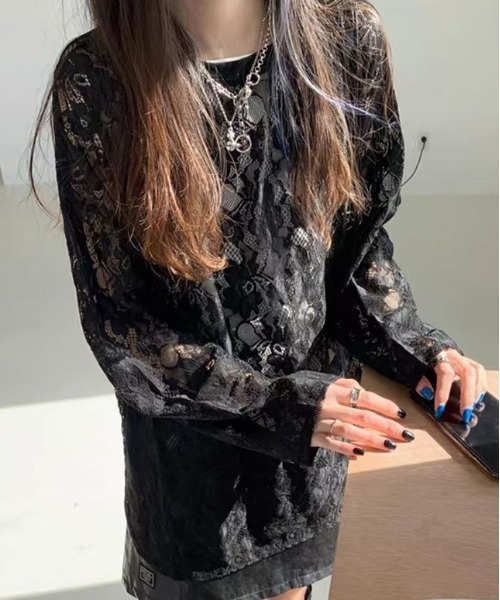 WEGO（ウィゴー）の「WEGO/オーバーサイズシースルーレースレイヤートップス（Tシャツ/カットソー・レディース・ホワイト/ブラック・FREE）」の14枚目の写真