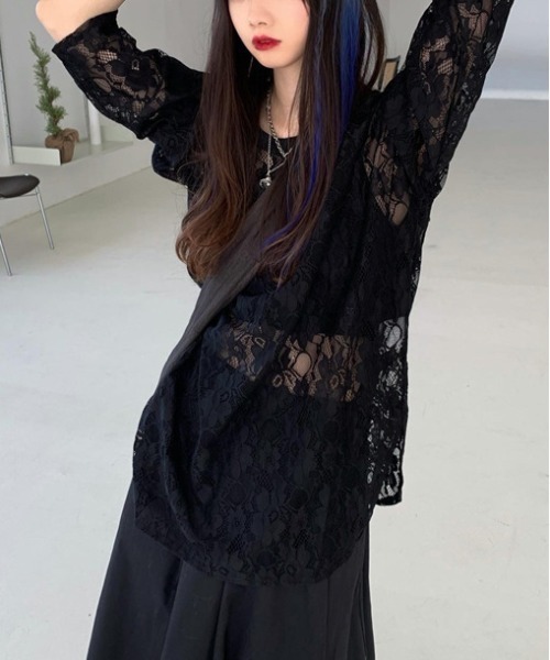 原宿 シースルートップス dazzlin wego セール】WEGO/オーバーサイズシースルーレースレイヤートップス