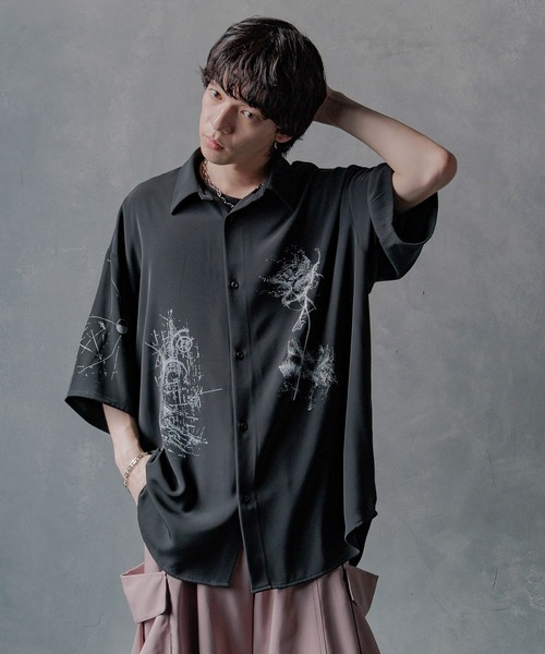 HARE（ハレ）の「ドローイングモチーフシャツ(HARE)（シャツ/ブラウス・メンズ・ブラック/ホワイト/グリーン/ブルー系その他・SMALL/MEDIUM）」の15枚目の写真