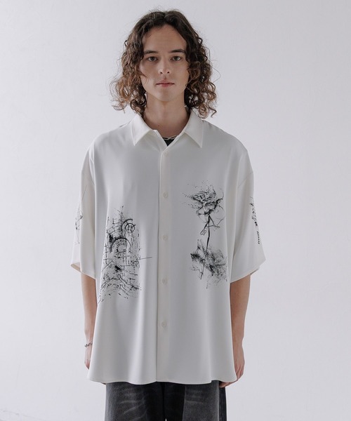 HARE（ハレ）の「ドローイングモチーフシャツ(HARE)（シャツ/ブラウス・メンズ・ブラック/ホワイト/グリーン/ブルー系その他・SMALL/MEDIUM）」の17枚目の写真