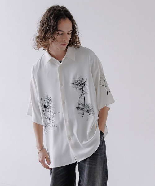 HARE（ハレ）の「ドローイングモチーフシャツ(HARE)（シャツ/ブラウス・メンズ・ブラック/ホワイト/グリーン/ブルー系その他・SMALL/MEDIUM）」の19枚目の写真