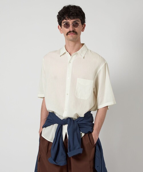 Steven Alan＞ CC ピケ ストライプ レギュラーカラー シャツ