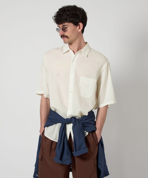 【BLACK】<Steven Alan> CC ピケ ストライプ レギュラーカラー シャツ ALINE LOOSE CASUAL Steven Alan＞ CC ピケ ストライプ レギュラーカラー シャツ ALINE