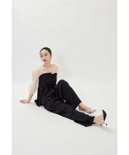 niana(ニアナ)の「セパレートパンツコンビネーション 2点セット セットアップ ブラウス パンツドレス 結婚式 成人式 二次会 同窓会 入学式 卒業式 パーティードレス オケージョンドレス お呼ばれ(パンツドレス・レディース・ブラック/ベージュ/チャコール/ブラック×ベージュ・M/L/S)」の7枚目の写真