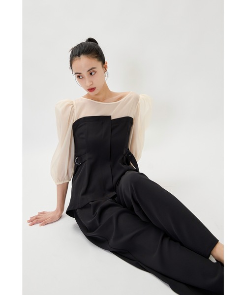 niana(ニアナ)の「セパレートパンツコンビネーション 2点セット セットアップ ブラウス パンツドレス 結婚式 成人式 二次会 同窓会 入学式 卒業式 パーティードレス オケージョンドレス お呼ばれ(パンツドレス・レディース・ブラック/ベージュ/チャコール/ブラック×ベージュ・M/L/S)」の6枚目の写真