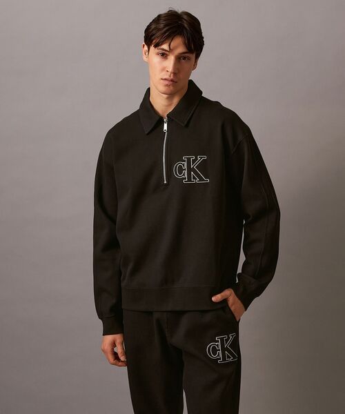 Calvin Klein(カルバン・クライン)の「ダブルニット レギュラーセーター(スウェット・メンズ・ブラック/ベージュ・S/XS/M)」の1枚目の写真