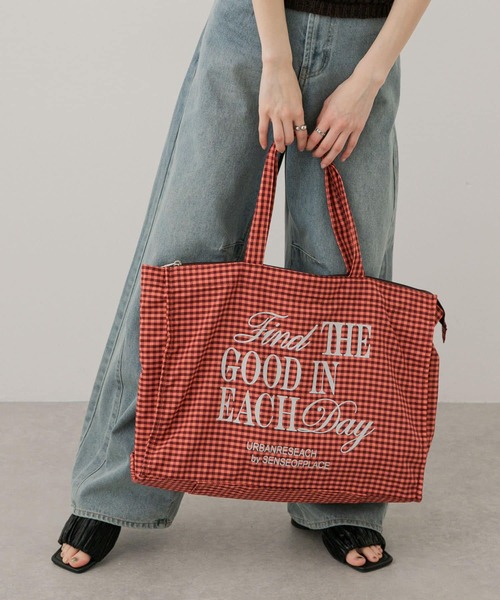 SENSE OF PLACE by URBAN RESEARCH（センスオブプレイスバイアーバンリサーチ）の「ロゴチェックビッドトート（トートバッグ・レディース・レッド/ライトブルー/グレー・ONE）」の5枚目の写真