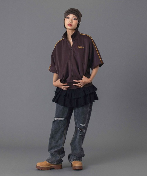 X-girl（エックスガール）の「PENCIL SCRIPT LOGO 2WAY TRACK JACKET（ジャージ・レディース・ブラック/ブラウン/ネイビー・S/M）」の21枚目の写真