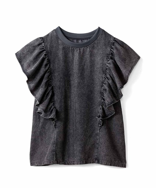 IEDIT(イディット)の「IEDIT 袖フリルのネックリブデニムプルオーバー(その他トップス・レディース・ブルー/ブラック・LL/3L/M/L/4L/S)」の8枚目の写真