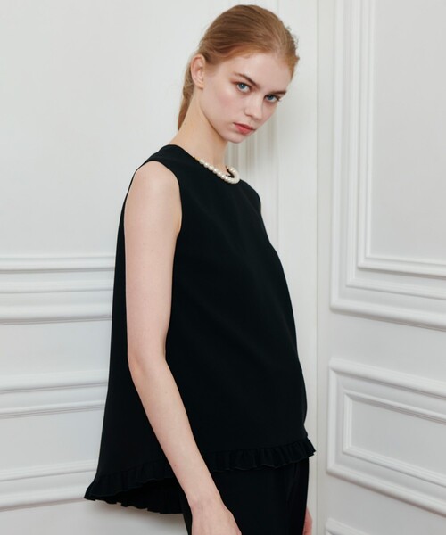 LOULOU WILLOUGHBY】パールネックレス付きフリルブラウス（シャツ