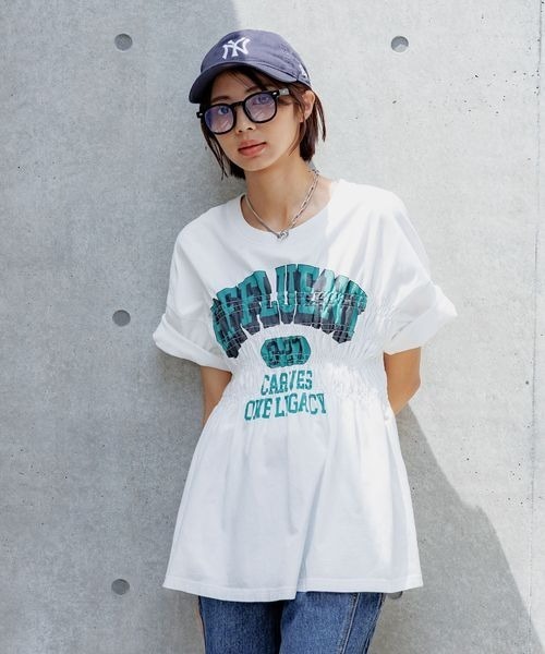 PAGEBOY（ページボーイ）の「シャーリングロゴＴシャツ（Tシャツ/カットソー・レディース・ブラック/オフホワイト・FREE）」の6枚目の写真