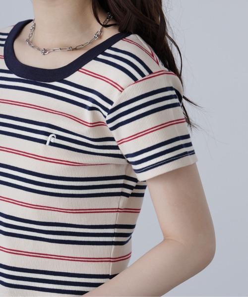セール】◇ワンポイント刺繍マルチボーダーカットソー（Tシャツ
