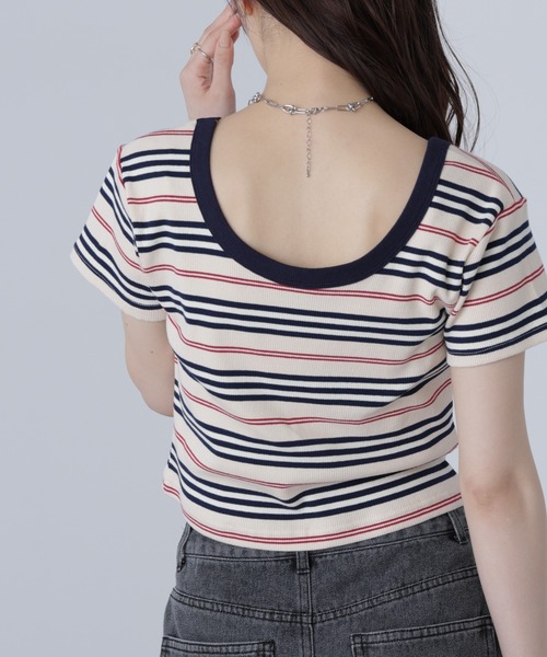 FREE'S MART（フリーズマート）の「◆ワンポイント刺繍マルチボーダーカットソー（Tシャツ/カットソー・レディース・ホワイト系その他/ダークネイビー/ピンク系その他・FREE）」の6枚目の写真