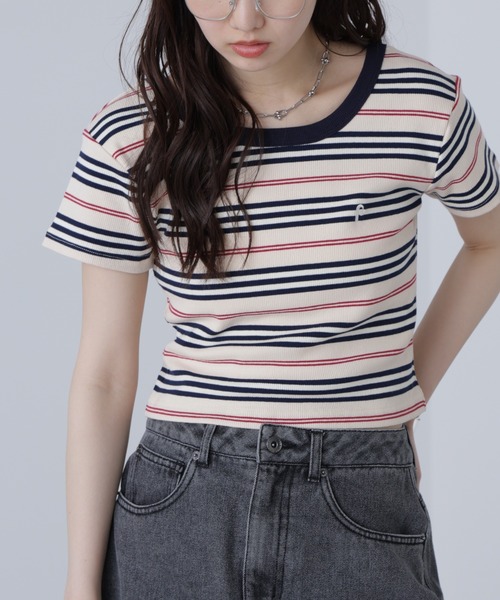 FREE'S MART（フリーズマート）の「◆ワンポイント刺繍マルチボーダーカットソー（Tシャツ/カットソー・レディース・ホワイト系その他/ダークネイビー/ピンク系その他・FREE）」の7枚目の写真