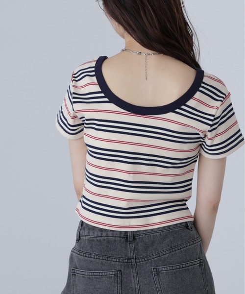 【PRADA】lady's ボーダーシャツ ワンポイントロゴ マルチカラー ボーダー PRADA(プラダ) Tシャツ・カットソー(レディース