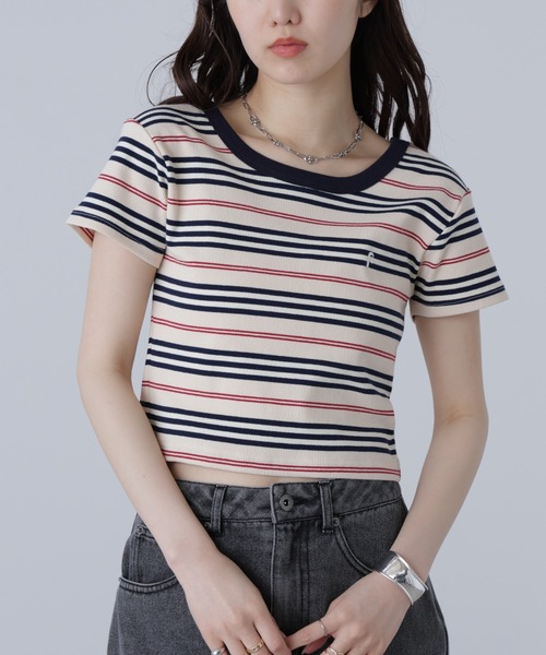 FREE'S MART（フリーズマート）の「◆ワンポイント刺繍マルチボーダーカットソー（Tシャツ/カットソー・レディース・ホワイト系その他/ダークネイビー/ピンク系その他・FREE）」の12枚目の写真