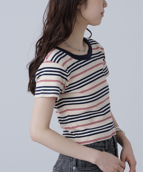 FREE'S MART（フリーズマート）の「◆ワンポイント刺繍マルチボーダーカットソー（Tシャツ/カットソー・レディース・ホワイト系その他/ダークネイビー/ピンク系その他・FREE）」の13枚目の写真