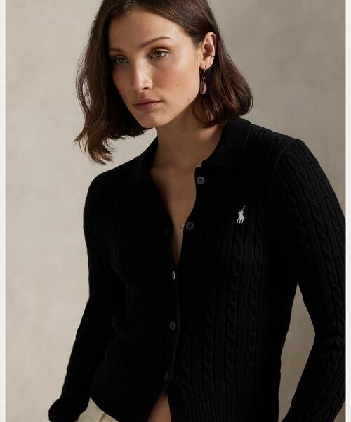POLO RALPH LAUREN（ポロ ラルフ ローレン）の「ケーブルニット コットン カーディガン（カーディガン/ボレロ・レディース・ブラック系1・L/M/S/XS/XXS）」の4枚目の写真