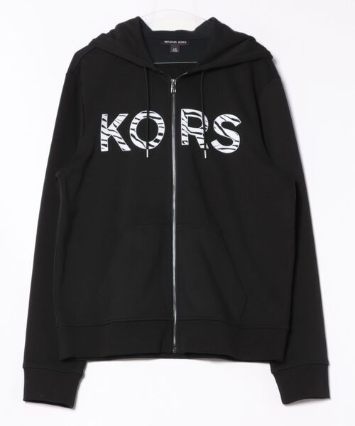マイケルコースジップパーカー黒 中古・古着通販】MICHAEL KORS (マイケルコース) ロゴテープ