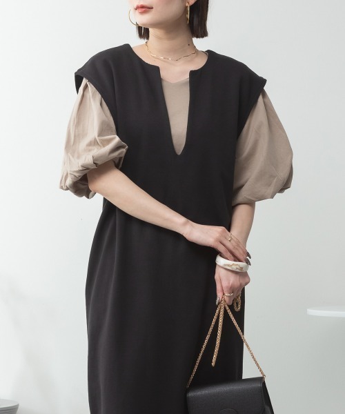 RCD(アールシーディー)の「コットンパフスリーブTシャツ(Tシャツ/カットソー・レディース・ブラック/グレイッシュベージュ/チャコールグレー/オフホワイト/ミント・LL~3L/M-L/4L~5L)」の4枚目の写真