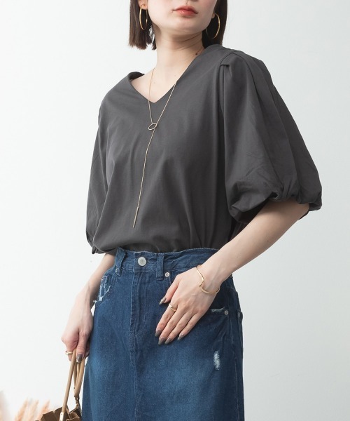 RCD(アールシーディー)の「コットンパフスリーブTシャツ(Tシャツ/カットソー・レディース・ブラック/グレイッシュベージュ/チャコールグレー/オフホワイト/ミント・LL~3L/M-L/4L~5L)」の11枚目の写真