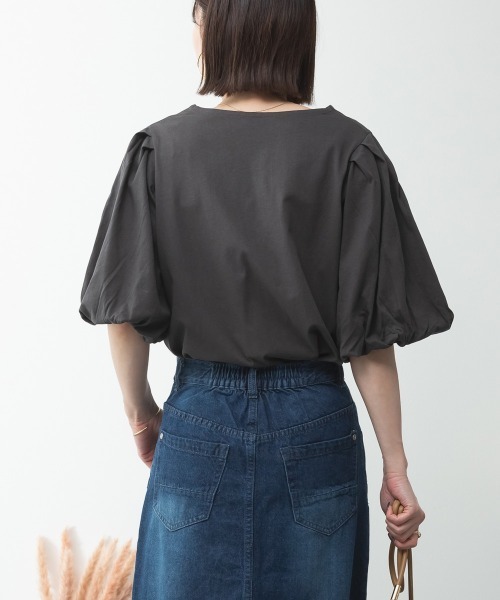 RCD(アールシーディー)の「コットンパフスリーブTシャツ(Tシャツ/カットソー・レディース・ブラック/グレイッシュベージュ/チャコールグレー/オフホワイト/ミント・LL~3L/M-L/4L~5L)」の13枚目の写真