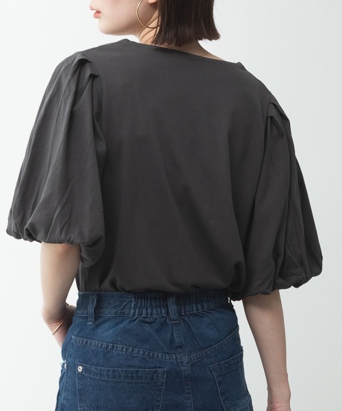 RCD(アールシーディー)の「コットンパフスリーブTシャツ(Tシャツ/カットソー・レディース・ブラック/グレイッシュベージュ/チャコールグレー/オフホワイト/ミント・LL~3L/M-L/4L~5L)」の14枚目の写真
