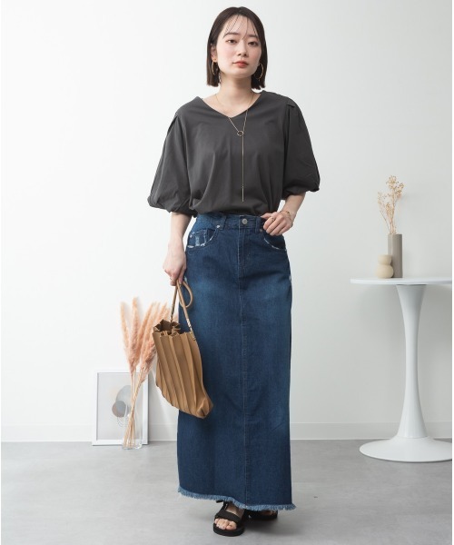RCD(アールシーディー)の「コットンパフスリーブTシャツ(Tシャツ/カットソー・レディース・ブラック/グレイッシュベージュ/チャコールグレー/オフホワイト/ミント・LL~3L/M-L/4L~5L)」の16枚目の写真