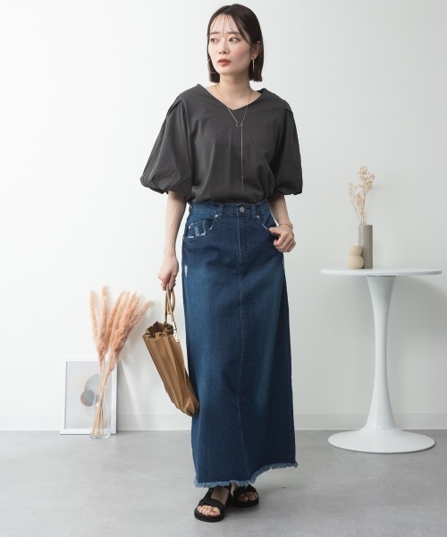 RCD(アールシーディー)の「コットンパフスリーブTシャツ(Tシャツ/カットソー・レディース・ブラック/グレイッシュベージュ/チャコールグレー/オフホワイト/ミント・LL~3L/M-L/4L~5L)」の17枚目の写真