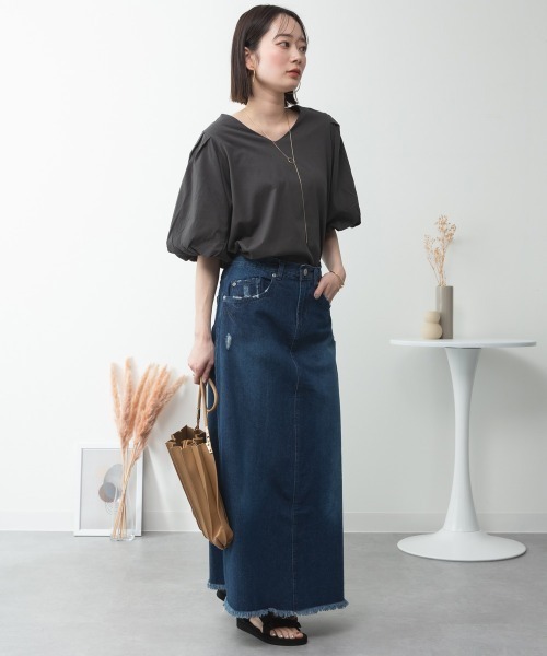 RCD(アールシーディー)の「コットンパフスリーブTシャツ(Tシャツ/カットソー・レディース・ブラック/グレイッシュベージュ/チャコールグレー/オフホワイト/ミント・LL~3L/M-L/4L~5L)」の18枚目の写真