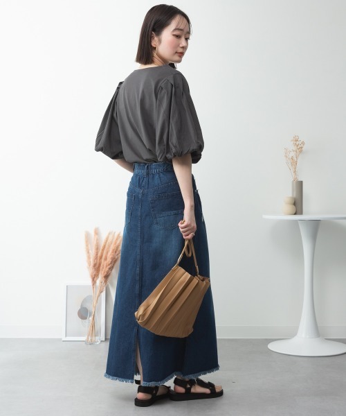 RCD(アールシーディー)の「コットンパフスリーブTシャツ(Tシャツ/カットソー・レディース・ブラック/グレイッシュベージュ/チャコールグレー/オフホワイト/ミント・LL~3L/M-L/4L~5L)」の19枚目の写真