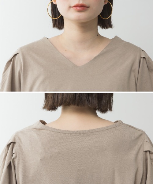 RCD(アールシーディー)の「コットンパフスリーブTシャツ(Tシャツ/カットソー・レディース・ブラック/グレイッシュベージュ/チャコールグレー/オフホワイト/ミント・LL~3L/M-L/4L~5L)」の6枚目の写真