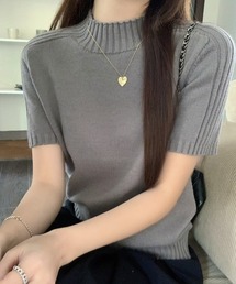 ハイネック半袖ニットトップス