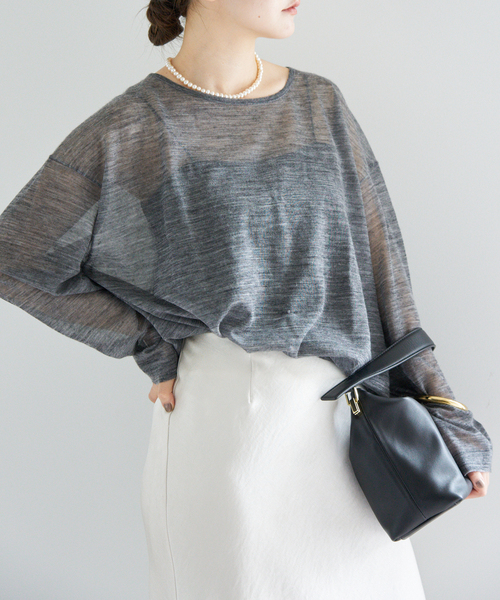 IENA（イエナ）の「アルパカMIXシアー プルオーバー（ニット/セーター・レディース・ブラック/カーキ/ライトグレー/ブラック系その他・FREE）」の3枚目の写真