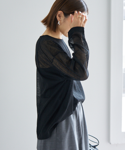 IENA（イエナ）の「アルパカMIXシアー プルオーバー（ニット/セーター・レディース・ブラック/カーキ/ライトグレー/ブラック系その他・FREE）」の8枚目の写真