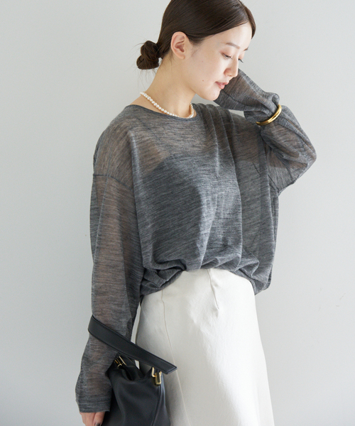 IENA（イエナ）の「アルパカMIXシアー プルオーバー（ニット/セーター・レディース・ブラック/カーキ/ライトグレー/ブラック系その他・FREE）」の16枚目の写真