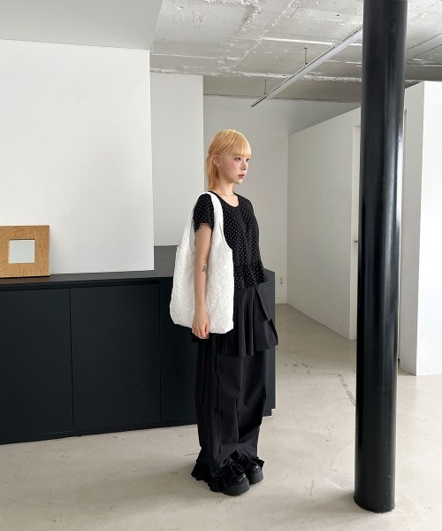4INT.(フォイント)の「【セットアイテム】レイヤード ラップスカート フリル バンディング ワイド パンツ(その他パンツ・レディース・チャコール/ブラック・FREE)」の6枚目の写真