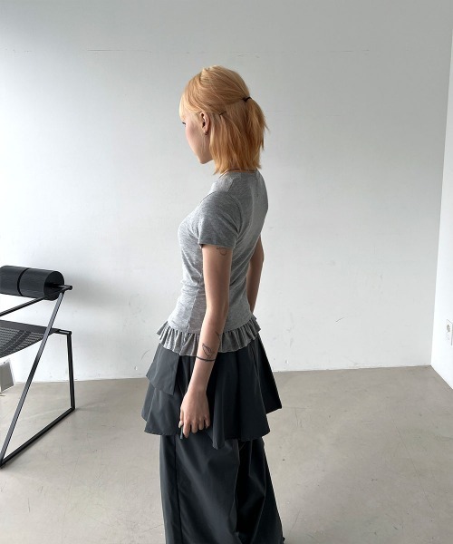 4INT.(フォイント)の「【セットアイテム】レイヤード ラップスカート フリル バンディング ワイド パンツ(その他パンツ・レディース・チャコール/ブラック・FREE)」の19枚目の写真