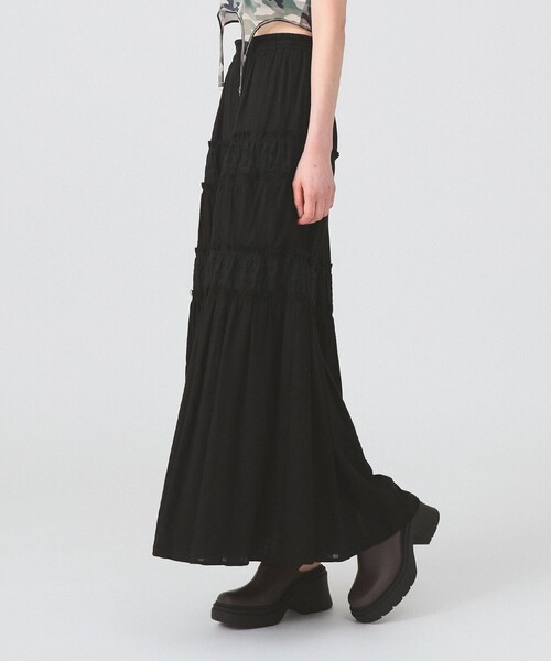 Ray BEAMS（レイビームス）の「レース キリカエ ティアード スカート（スカート・レディース・ホワイト/ブラック・ONE SIZE）」の3枚目の写真