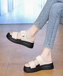 ダブルベルト スライド 厚底 プラットフォーム サンダル